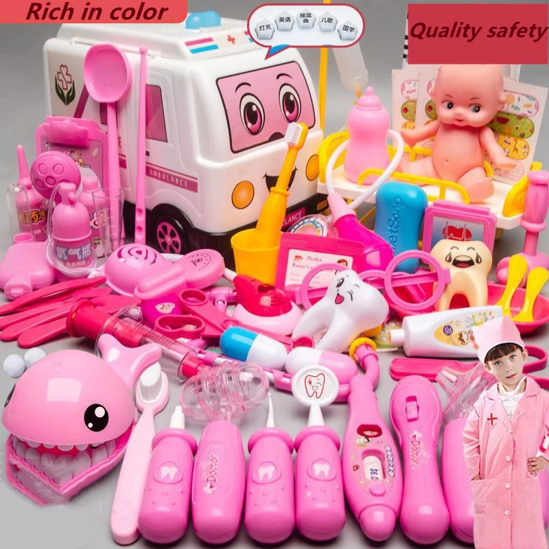 

2023 New style Doctor Toys for Children Set Kids Play Kit Games for Girls Boys Red Medical Dentist Medicine Box Cloth 29-51pcs