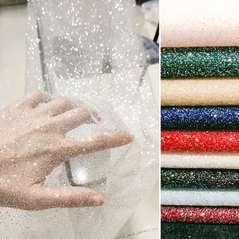 Shiny Glitter Sequin Soft Net Yarn Lace Sparkle Tulle Silver Mesh Fabric DIY Sewing Wedding Dress Veil Dance Tutu Decor Props 1