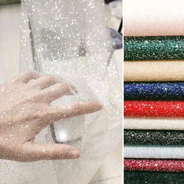 Shiny Glitter Sequin Soft Net Yarn Lace Sparkle Tulle Silver Mesh Fabric DIY Sewing Wedding Dress Veil Dance Tutu Decor Props 1