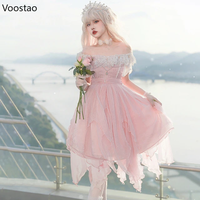 Compre Japonês lolita vestido feminino elegante doce kawaii