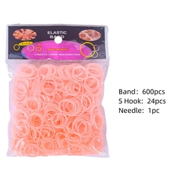 Rainbow Loom Crafting Kit: 600-Piece Rubber Band Refill with Hooks for DIY Jewelry and Accessories (Pink Skin)