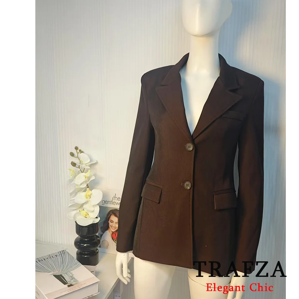 TRAFZA Women Vintage Elegant Blazer Pant Set Buttons Blazer + Bucket Pants New 2025 Fashion Spring Commuter Casual Blazer Set 6