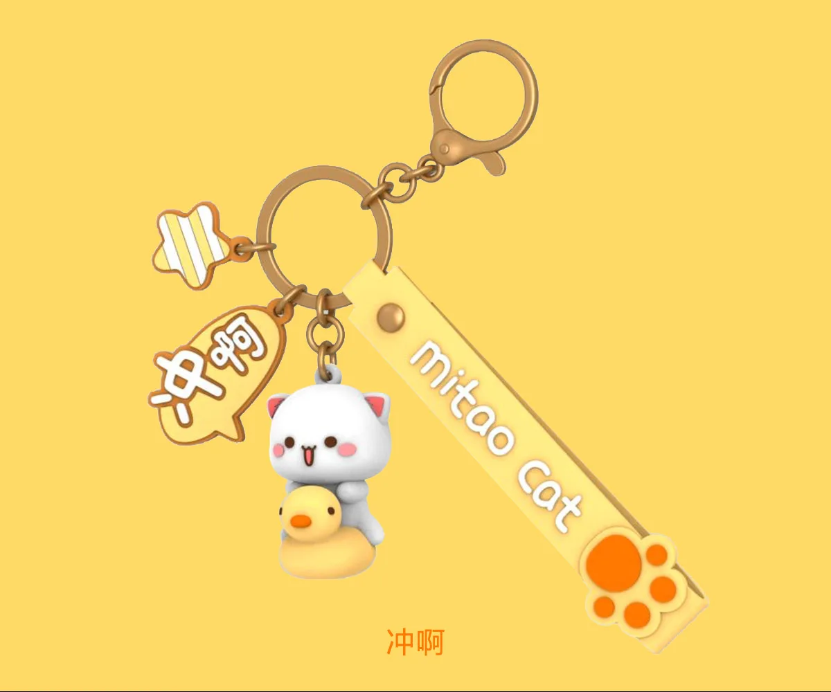 Cute Mitao Cat Keychain Charm Tie The Pendant For Women Bag Car KeyRing Mobile Phone Fine Jewelry Accessories Kids Girl Gift neca toys