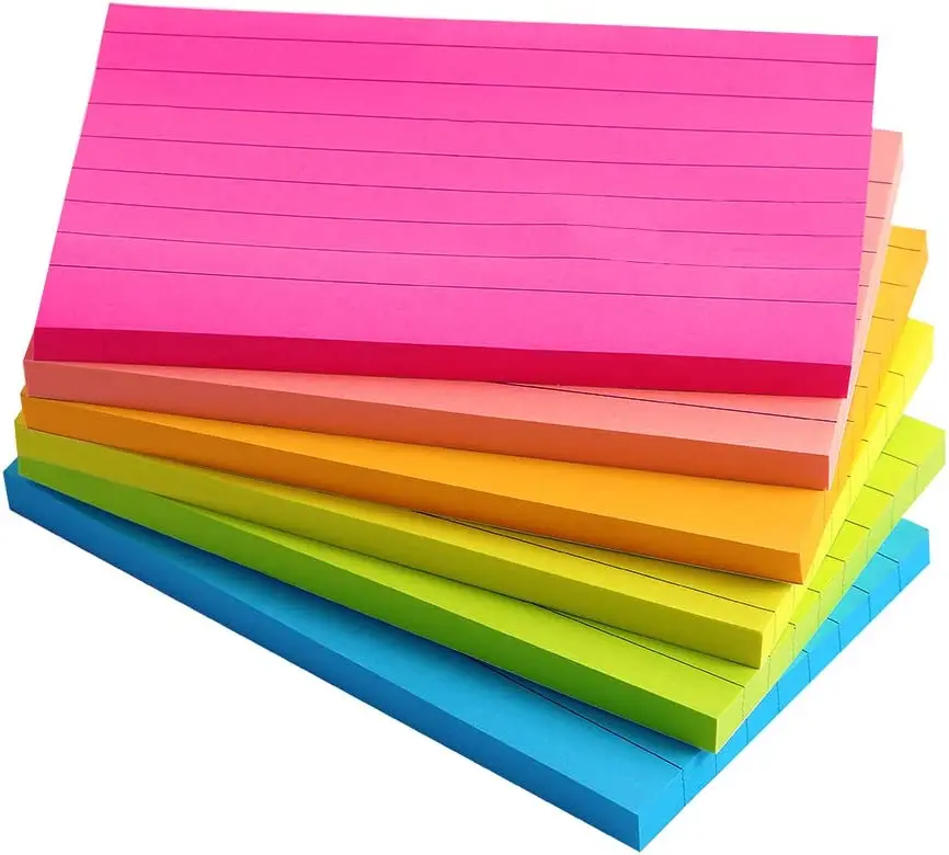 Lined Sticky Notes 3x5/4x6/6X8 in Bright Ruled Post Stickies Colorful Super Sticking Power Memo Pads Its Strong Adhesive, 5 Pads
