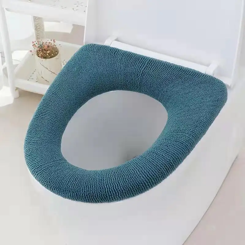 1Pcs Winter Warm Toilet Seat Cover Closestool Mat Washable Bathroom Accessories Knitting Pure Color Soft O-shape Pad Bidet Cover 3