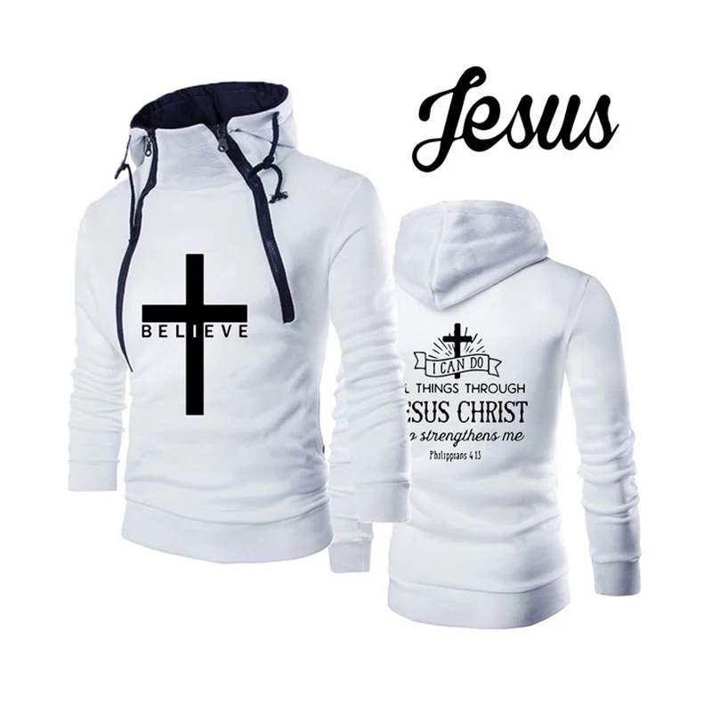 

2023 Men's Fashion Jesus Printed Personality Hoodie Sweatshirt Sports Outdoor Pullover Hoodie Casual Running Zipper Jackets Coat