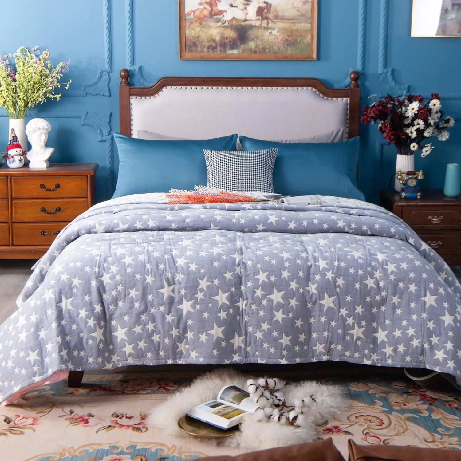 3 Layers of Cotton Thin Blanket Super Soft Breathable Warm Dyed Yarn Quilt Four Seasons Suitable for Sofa / Bed Blanket