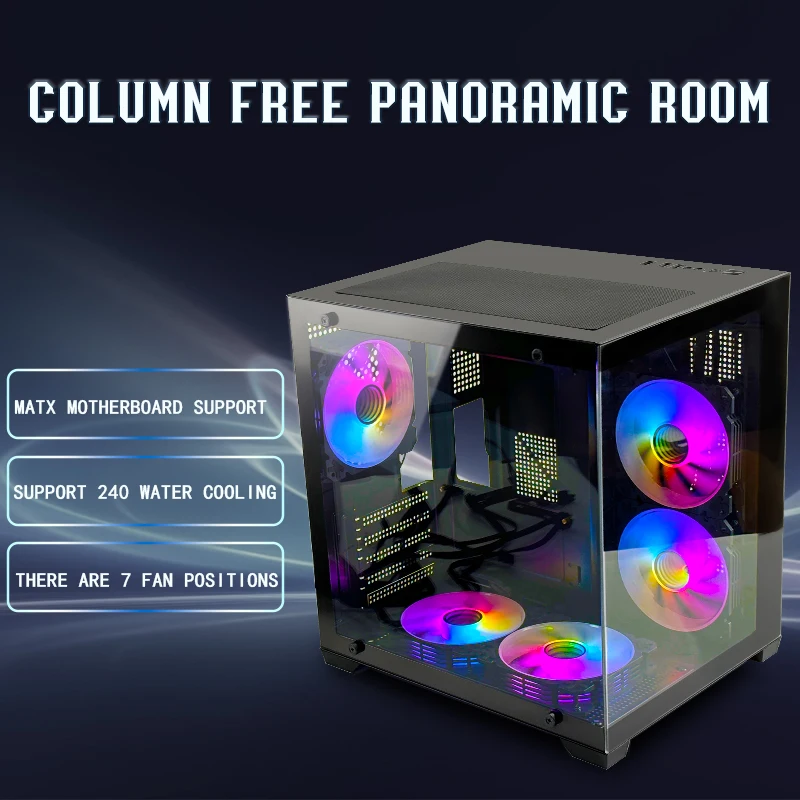 MANMU Hot Sale Tempered Glass Panel Computadora Matx Gaming Pc Case Gaming Computer Cases-Only Case
