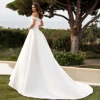 Simple Strapless Wedding Dresses Off The Shoulder Beads V Neck Bridal Grown Floor Length Satin A Line Vestidos De Novia 2024 2