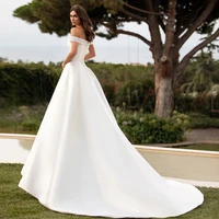 Simple Strapless Wedding Dresses Off The Shoulder Beads V Neck Bridal Grown Floor Length Satin A Line Vestidos De Novia 2024 2