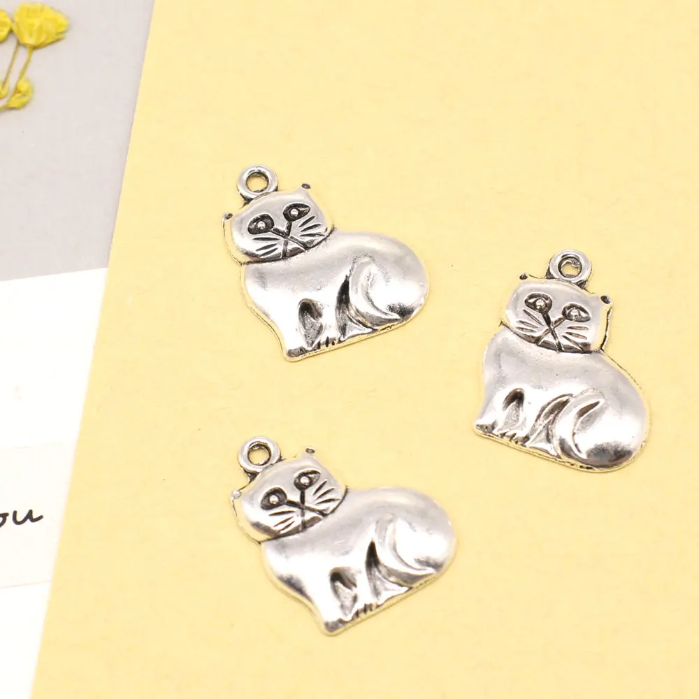 

10pcs 15x19mm Cat Charms Pendants Jewelry Making Craft Diy Male Jewelry Antique Silver Color