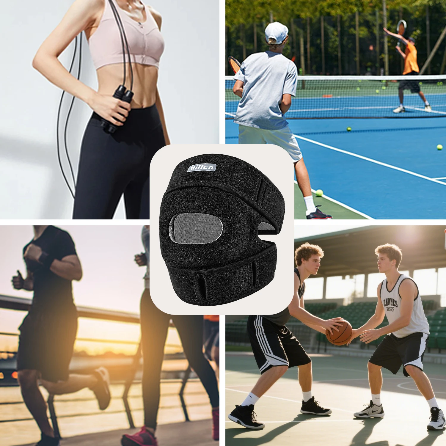 genouillère de sport double réglable, sangle rotulienne