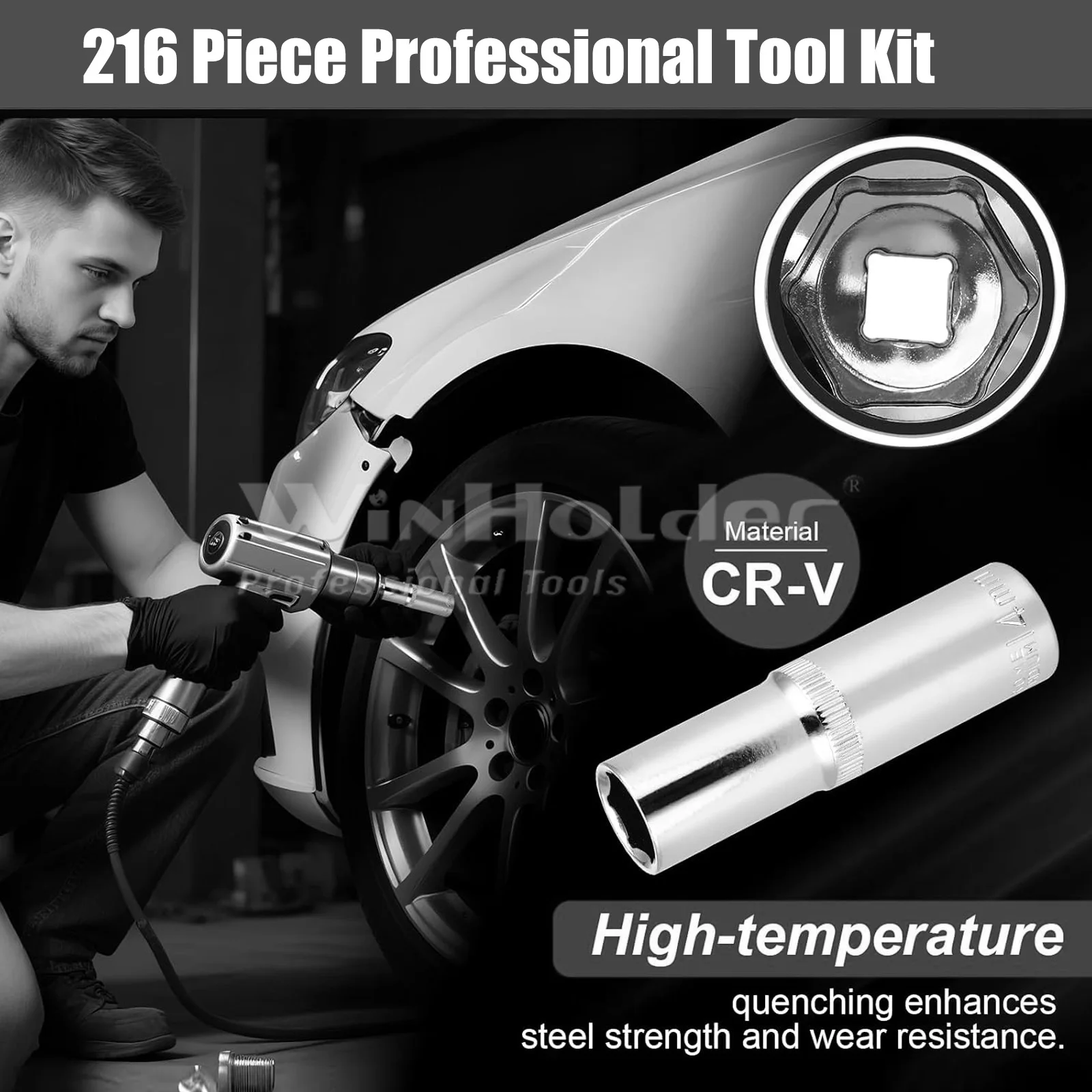 216Pcs Sockets Set Comprehensive Hand Tool Set Perfect for Home Essentials College Dorm Car Emergency Kit 1/2" & 1/4"& 3/8"