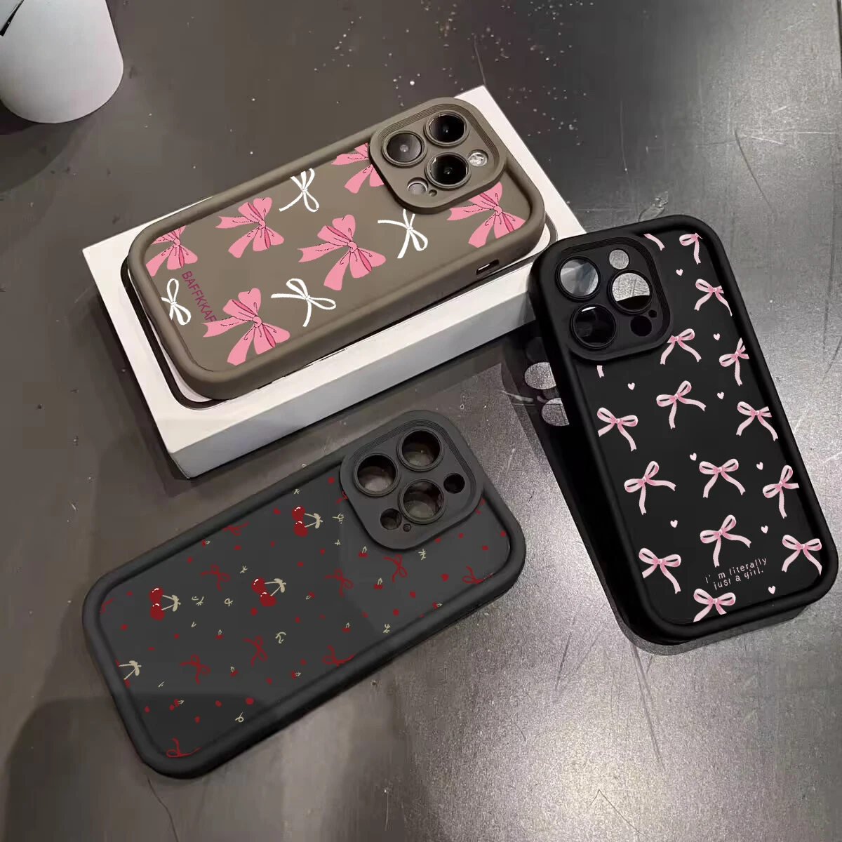 Pink Bow Red Cherry Phone Case – Elegant and Stylish Protective Cover