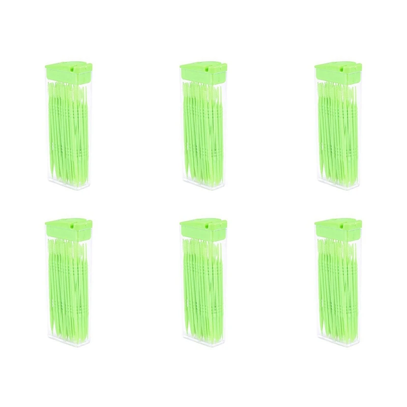 

300 Pcs Plastic Toothpicks 2 Way Tooth Picks Interdental Brush Cleaners Portable Box Random Color