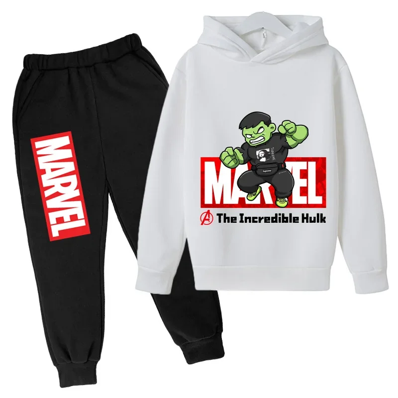 thumbnail image 1 of Sudadera con capucha y pantalones de Hulk de Los Vengadores de Marvel para niños, 2 piezas, trajes de primavera y otoño, ropa para niño y niña, sudadera con estampado de dibujos animados, conjuntos de, 1 of 5