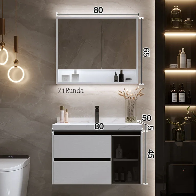 Nordic Simple Bathroom Cabinets Multifunction Wall-mounted Vanity with Sink Smart Mirror Cabinets Furniture Arredo Bagno FYBC