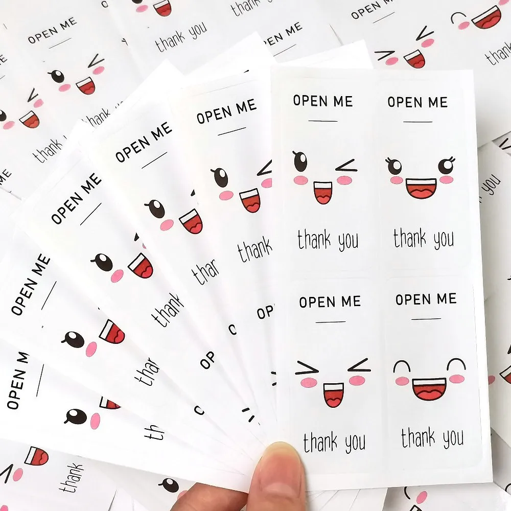 100pcs/25sheets Cute Open Me Stickers Thanks Your Labels for Small Business Package Decoration, Envelope Seal Shipping Stickers