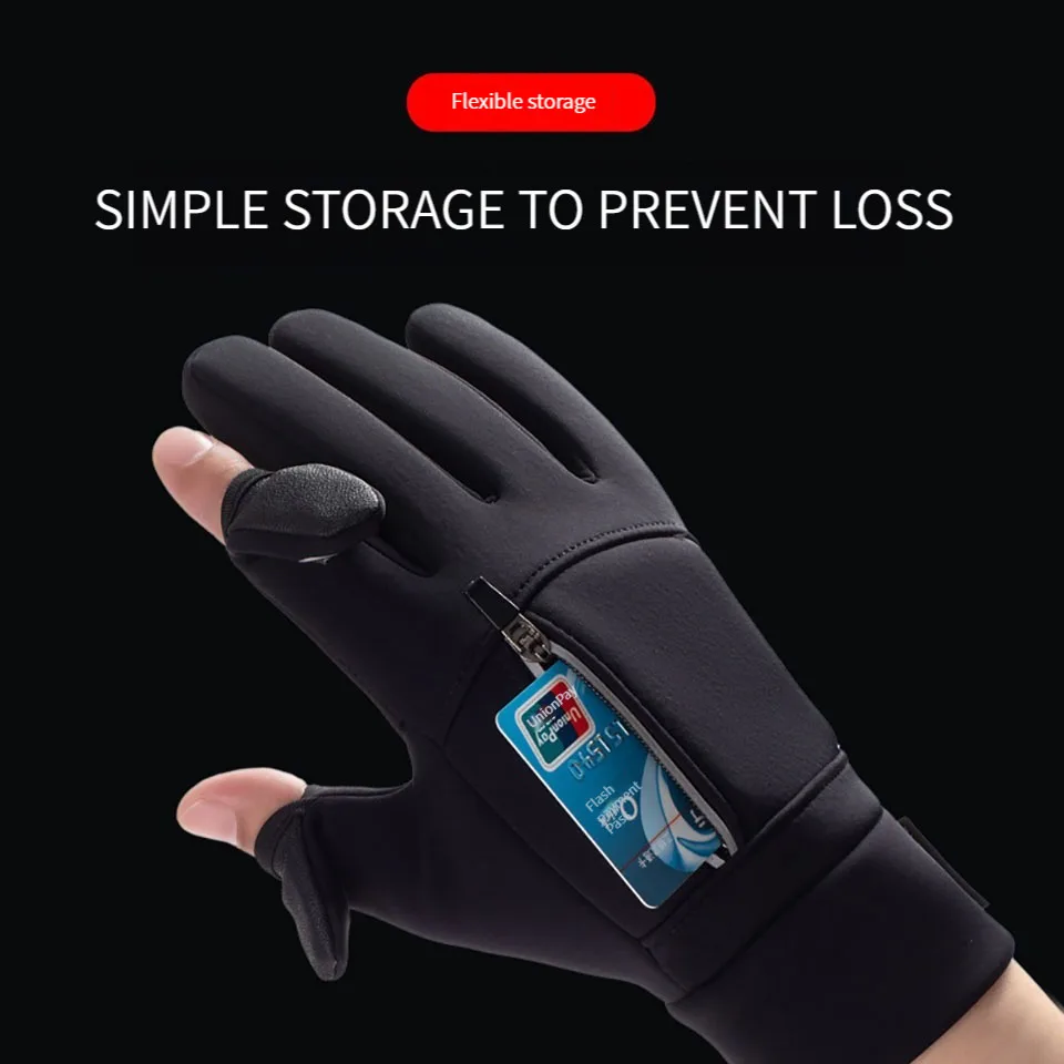 GTUBIKE Winter Fishing Gloves 2 Finger Flip Waterproof Windproof Warm