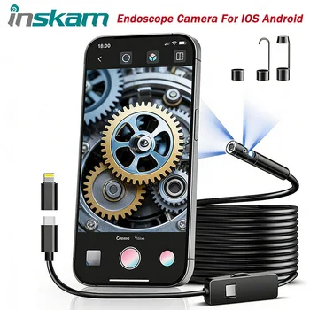 1920P HD Endoscope Camera Semi-Rigid Snake Borescope 8mm with 8Light Car Inspection Borescope IP67 Waterproof for iOS Android 1