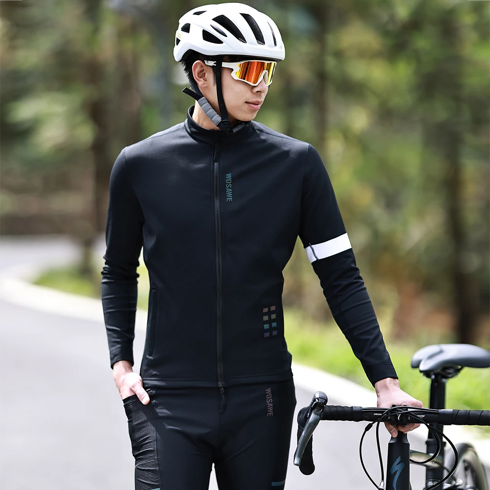 WOSAWE Team Winter Thermal Fleece Cycling Clothing Men's Jersey Suit Outdoor Warm Riding Bike Clothes MTB Long Bib Pants Set