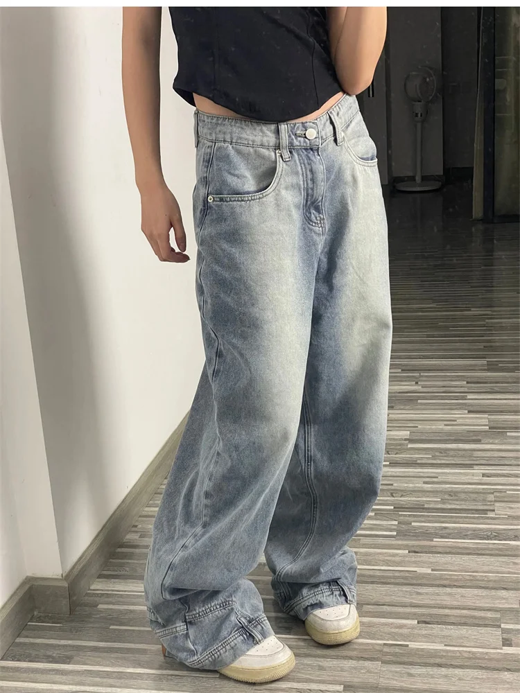 Ins Fashion American Retro Baggy High Waisted Jeans Woman High Street Denim Pants Reversible Trousers Streetwear Loose Jeans 2