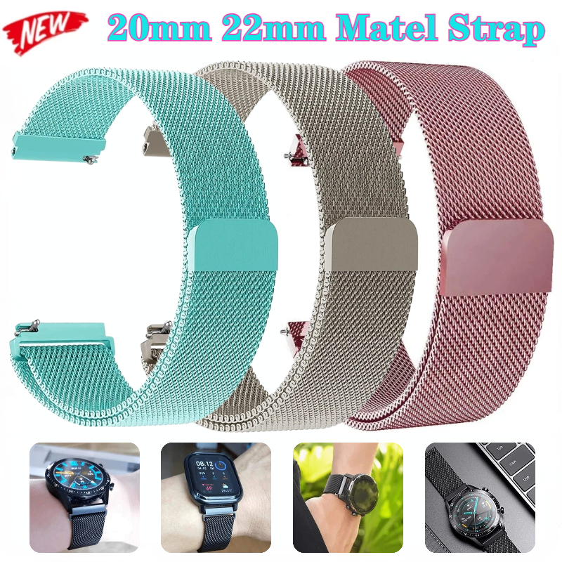 22mm 20mm Milanese Strap for Samsung Watch 5/4/3 Active 2/Amazfit GTS/GTR Metal Loop Bracelet Belt for Huawei Watch 3/GT4  Band