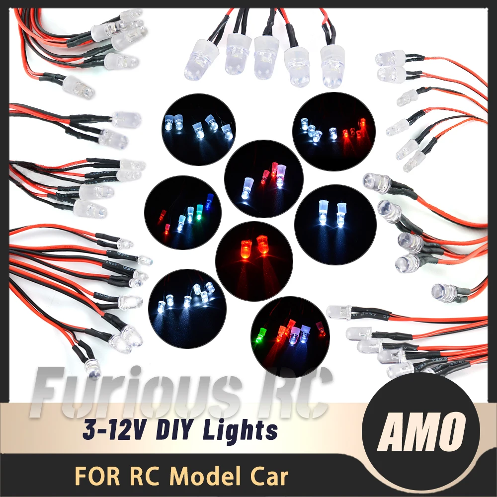 LED Lights 3-12V 3mm 5mm 8mm 10mm for 1/8 1/10 1/12 1/16 RC Model Car ...