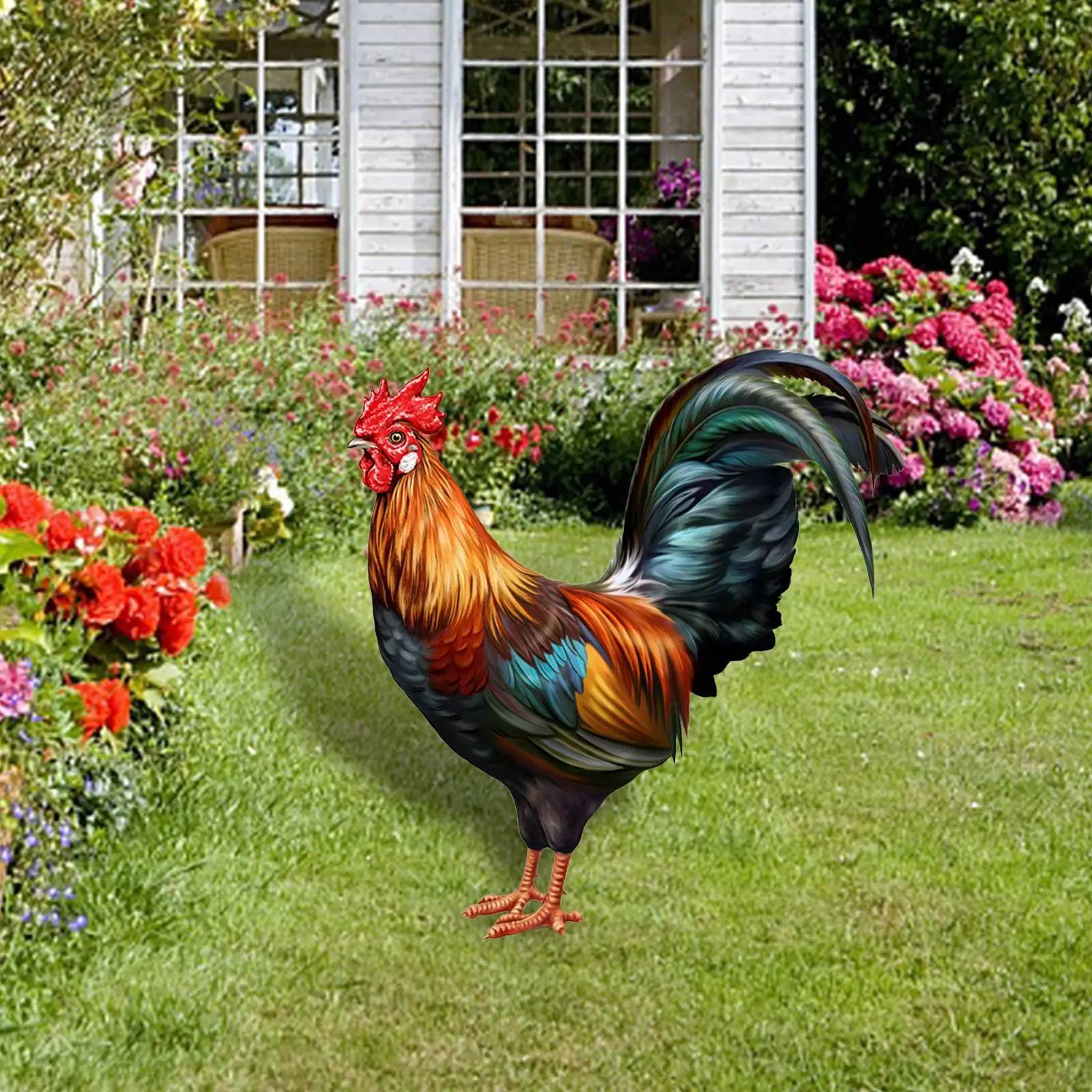 Rooster Animal Statue Stakes Lifelike Floor Decoration Weatherproof Chicken Sculpture for Farm Lawn Yard Outdoor Backyard Patio