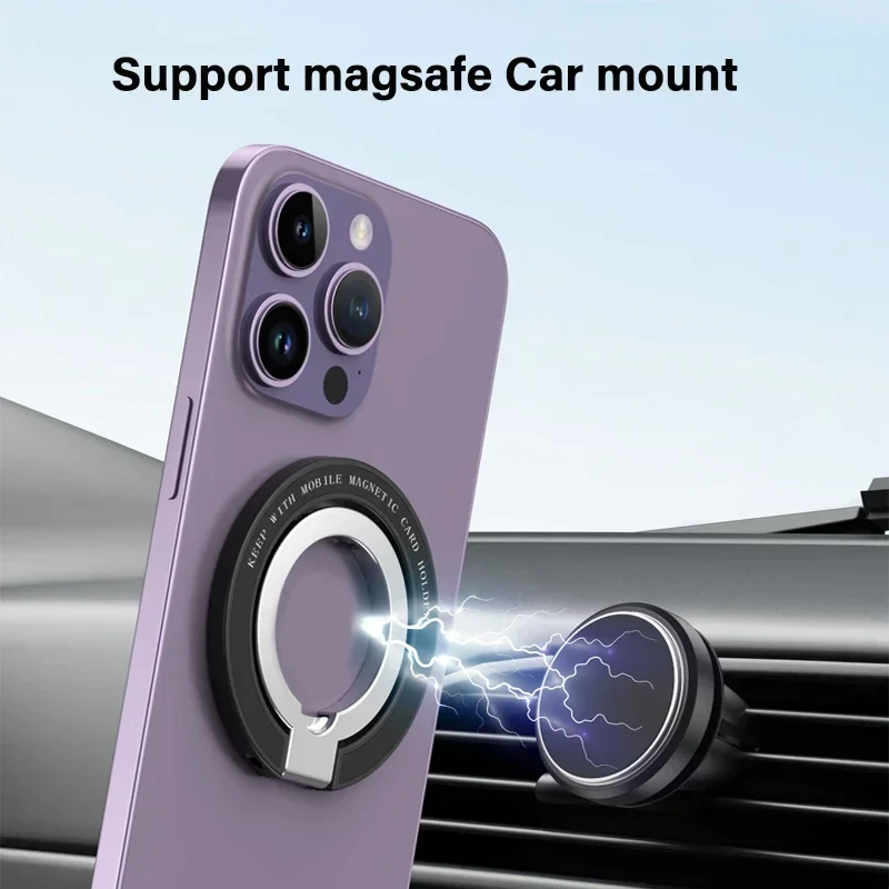 Magnetic 360° Rotating Metal Phone Grip & Kickstand with Finger Ring Holder