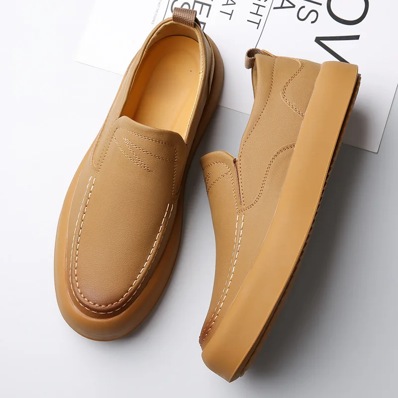 Men Retro Loafers Handmade Casual Leather Shoes Non-slip Sole Classic Sewing Comfortable Slip-on Spring Summer Work 4