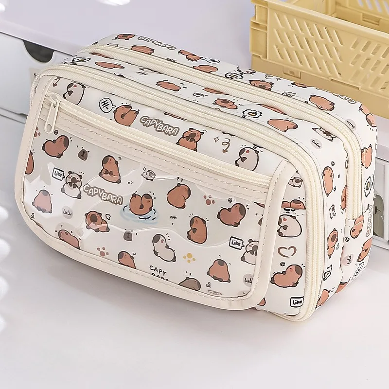 Pencil Case Kapibara Cartoon Flip Top Easy Access Large Capacity Stationery Storage