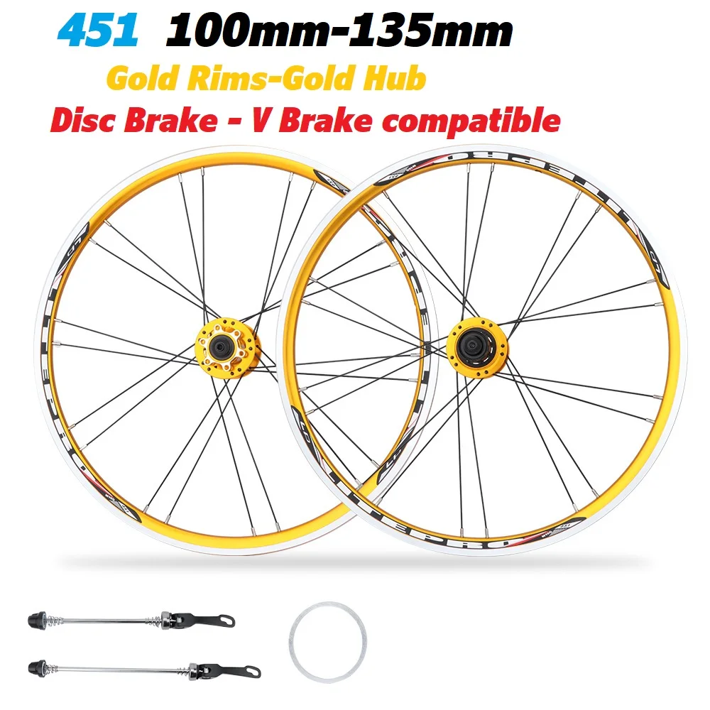 Litepro 451 406 Folding Bike Wheelset O.L.D 74mm 100mm 130mm 135mm Hubs Aluminum Alloy Double Wall Rims Sp8 10-11speed