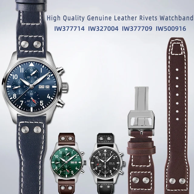  ANKANG Genuine Leather Rivet Watchband 20mm 21mm 22mm for IWC  Big Pilot#39;s Watch TOP Gun Spitfire Le Petit Prince Calfskin Strap (Color  : Black White Bamboo, Size : 21mm) : Clothing