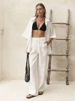 Bornladies Summer New 100% Cotton Short Sleeved Pants Set Women's Loose Solid Color Short Sleeved Shirt Pants Casual 2-piece Set - Image 4