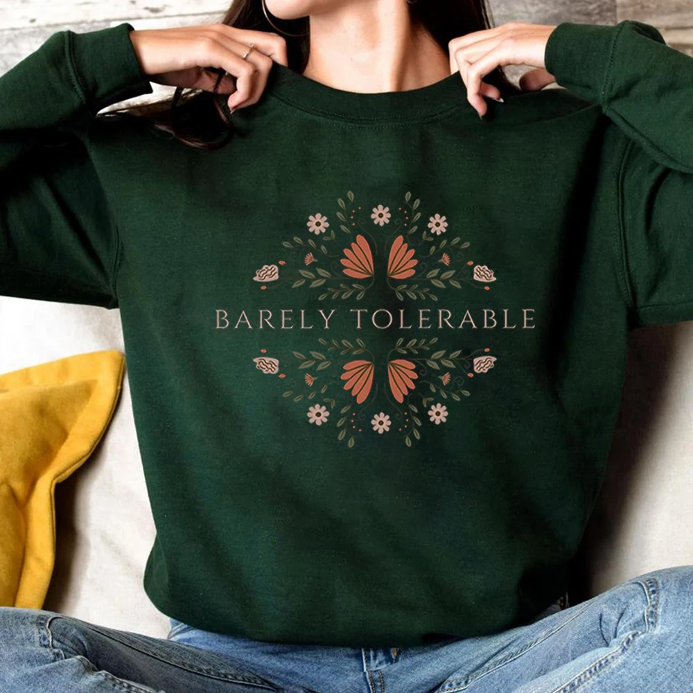 Retro Barely Tolerable Pride and Prejudice Sweatshirt Jane Austen Hoodied Bookish Pullover Book Lover Long Sleeves Sweatshirts