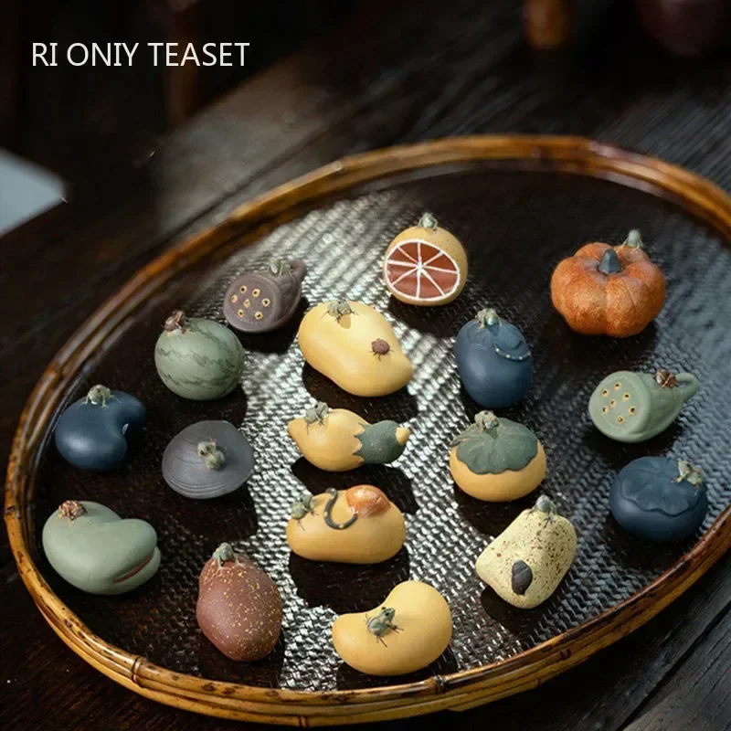 Tea Pet Ornaments Purple Clay Tea pet Watermelon Fruit Model Sculpture Tea Figurine Ornaments Handmade Crafts Home Set Decoration Art