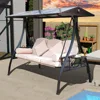Outdoor Porch Swing with Polycarbonate Hardtop,  3 Seat Patio Swing with Convertible Backrest,  2 Side Cup Holder 1