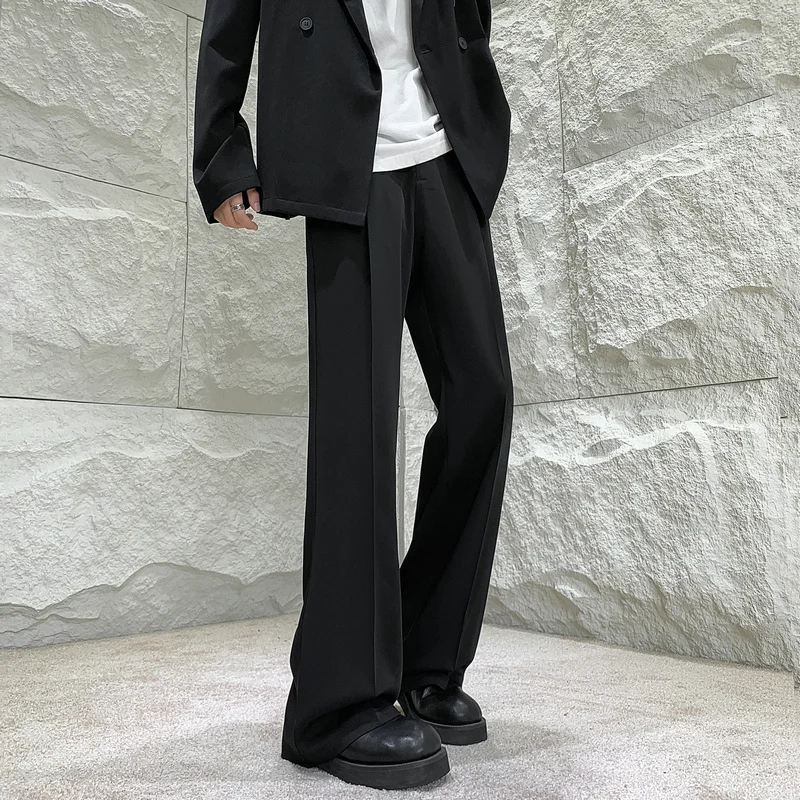 Solid Color Suit Pants Men Fashion Society Mens Dress Pants Korean Loose Straight Flared Pants Mens Office Formal Trousers M-2XL 2