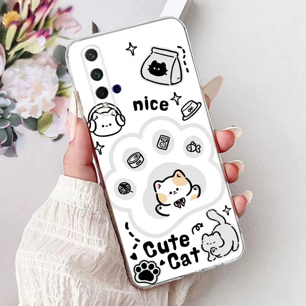 Cute Cat & Floral Design Phone Case for Huawei Honor 20/Nova 5T