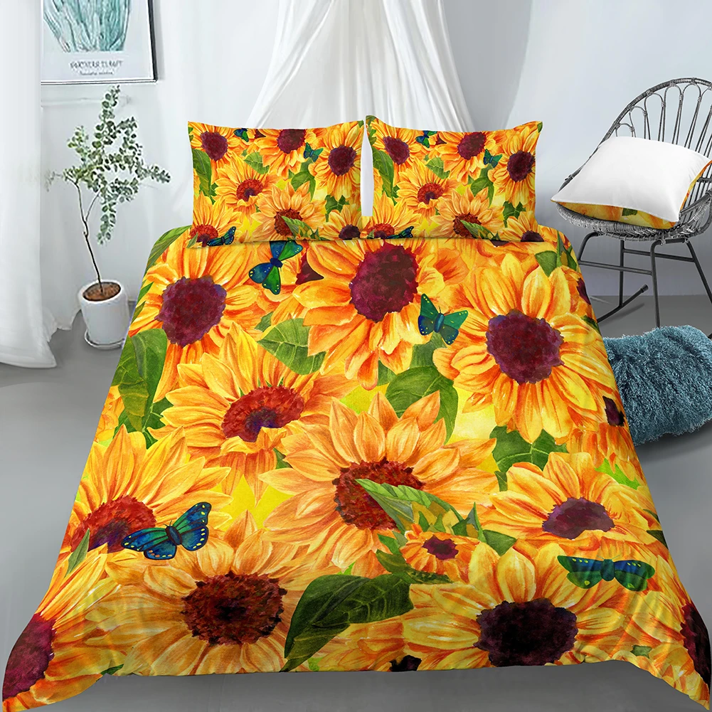 Sunflower Printed Duvet Cover Set King Size Quilt Cover With Pillowcase