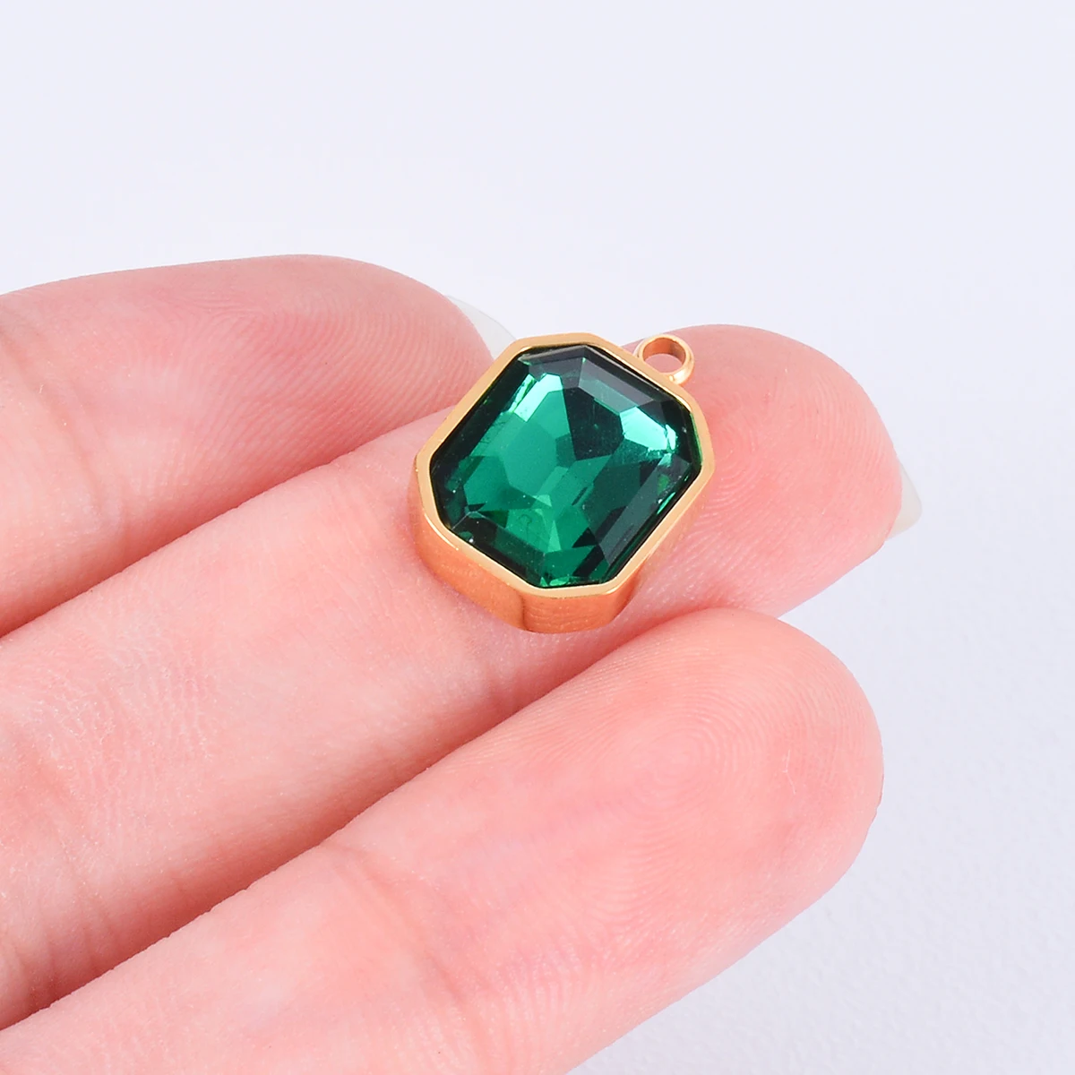 10pcs Multicolour Square Glass Charms Stainless Steel Pendant Gold Color for DIY Making Necklace Earrings Accessories Wholesale
