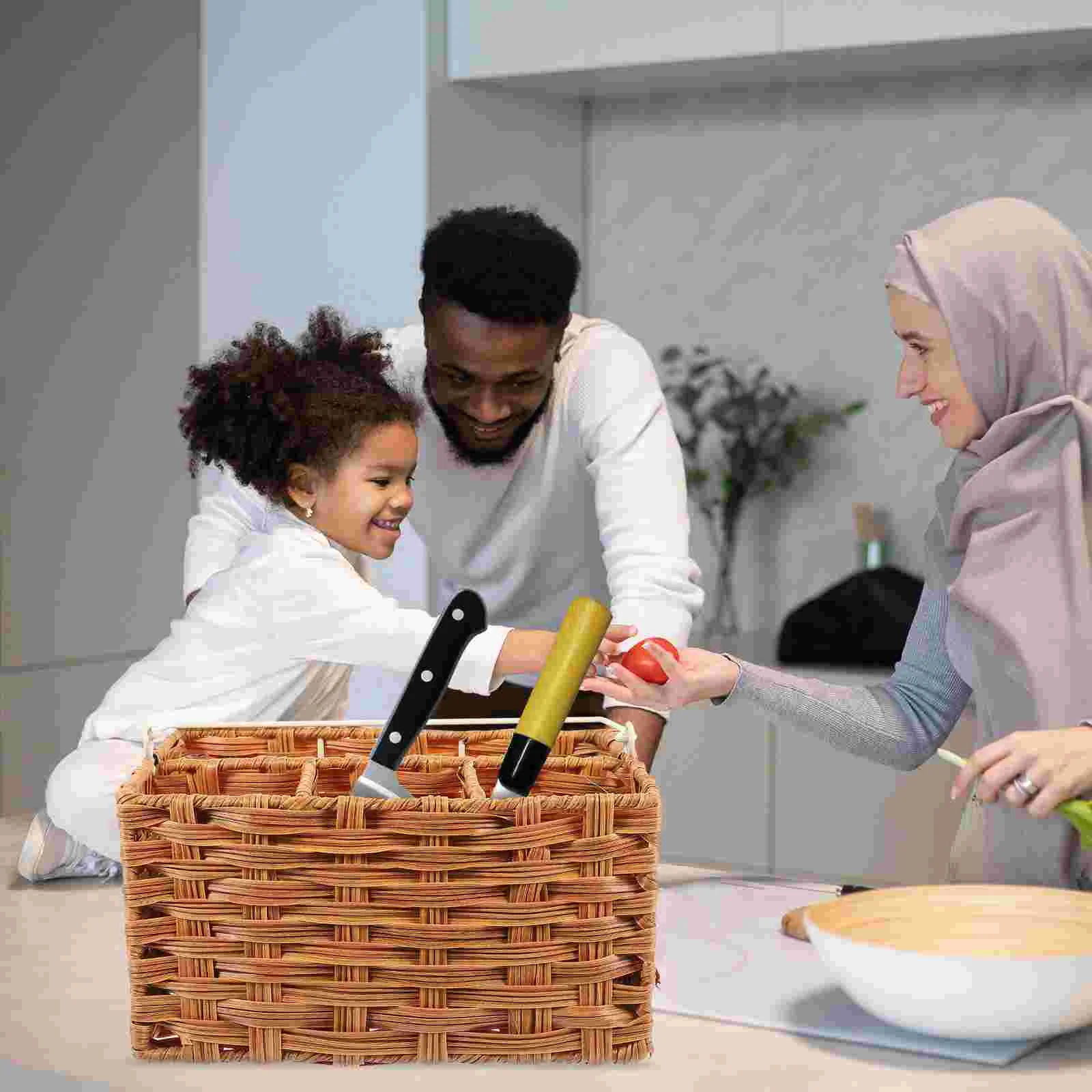 

Cutlery Storage Basket Market Rattan Wicker Woven Bin Kitchen Utensils Christmas Tree