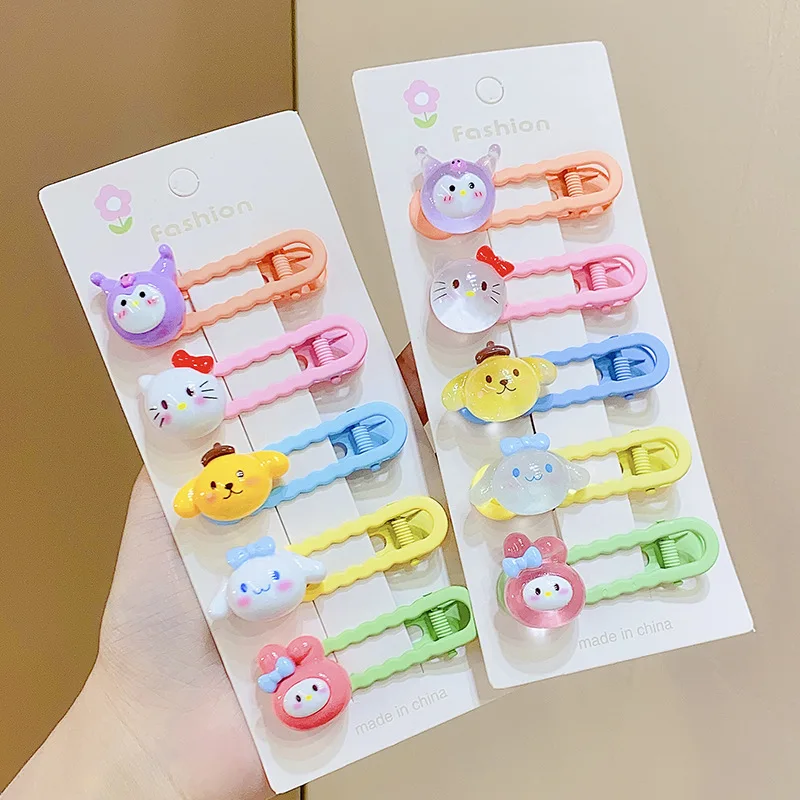 

5Pcs New Kawaii Sanrio Kids Hair Clip Hellokittys Mymelody Kuromi Cinnamoroll Cute Anime Doll Girl Duck Mouth Clip Headwear Gift