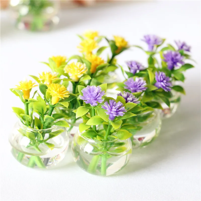 

Dollhouse Glass Plant Flower Pot Plant 1:12 Mini Miniature Model Microscopic Miniatures Simulation Scale Home Decor Accessories