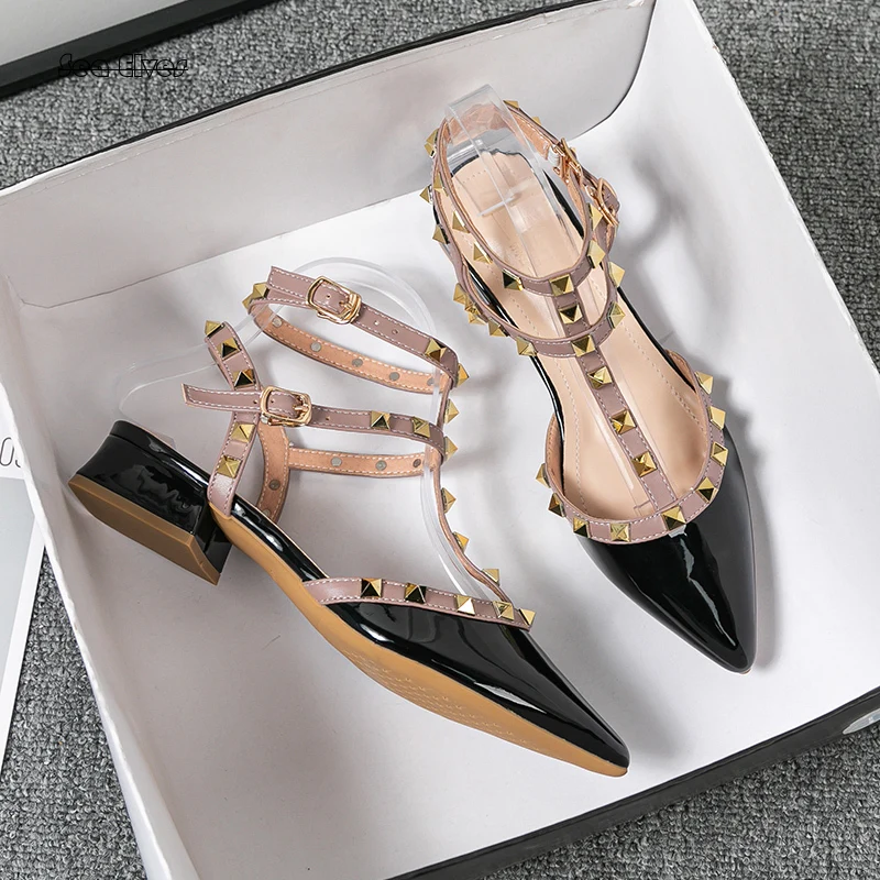 

Shoes Woman 2024 trend Women's Gladiator Sandals Summer Rivet High Heels Pointed Toe Luxury Elegant Designer Party Ladies Shoes