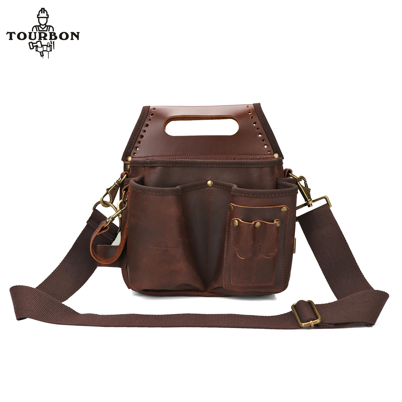 Tourbon Leather Tool Waist Bag Professional Electrician's Pouch Drywaller's Contractor Tool Carrier for Belt with Shoulder Strap