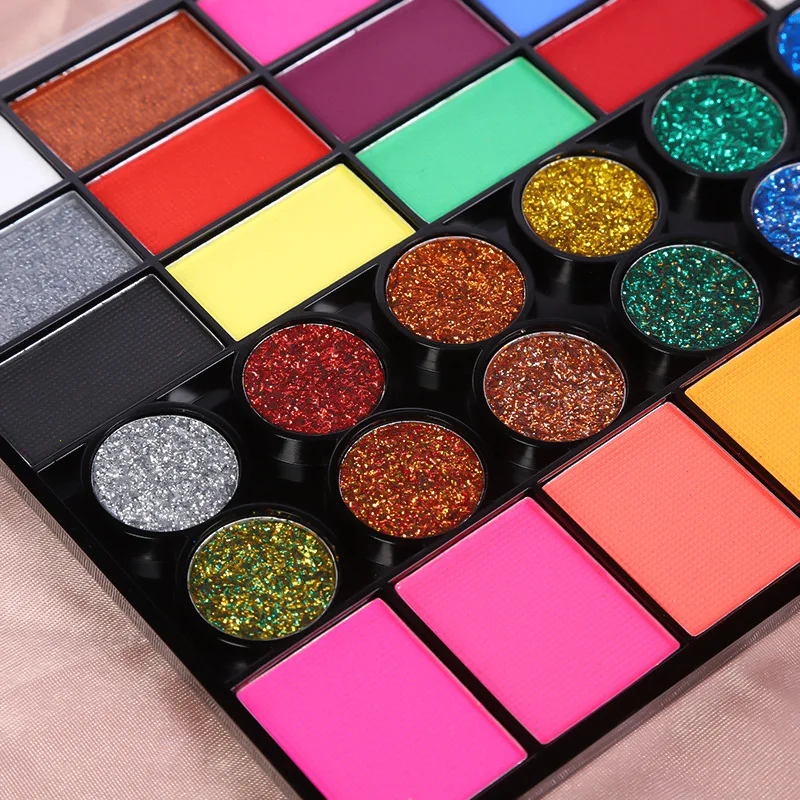 

42 color Halloween sequin body painting, fluorescent pearl light large plate watercolor paint, multi-color stage makeup
