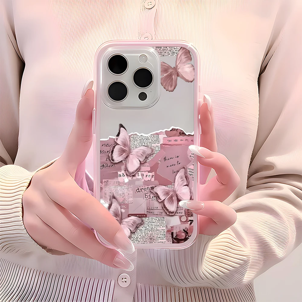 Pink Butterfly Collage Dual-Layer Clear Phone Case Cover