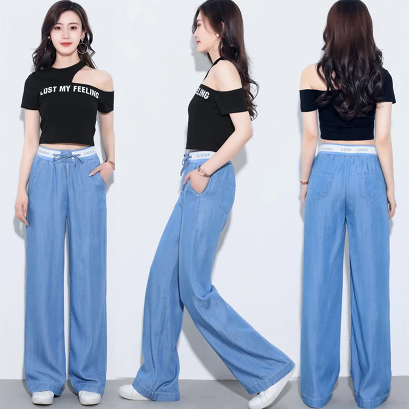 

Jeans Summer Lady Thin Wide Leg Denim Pants Women's High Waist Straight Loose Fashion
